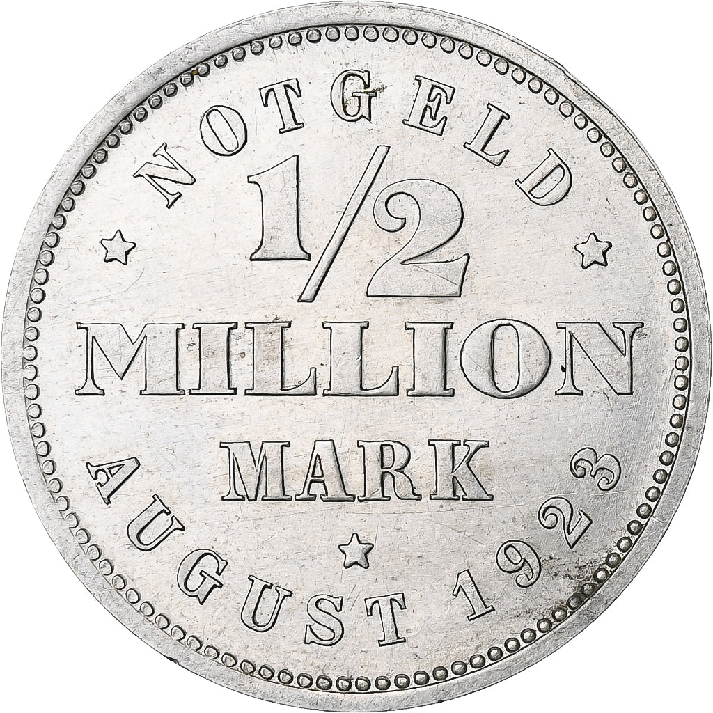 GERMANY, WEIMAR REPUBLIC, Federal State of Hamburg, 1/2 Mark, 1923, MS(60-62)