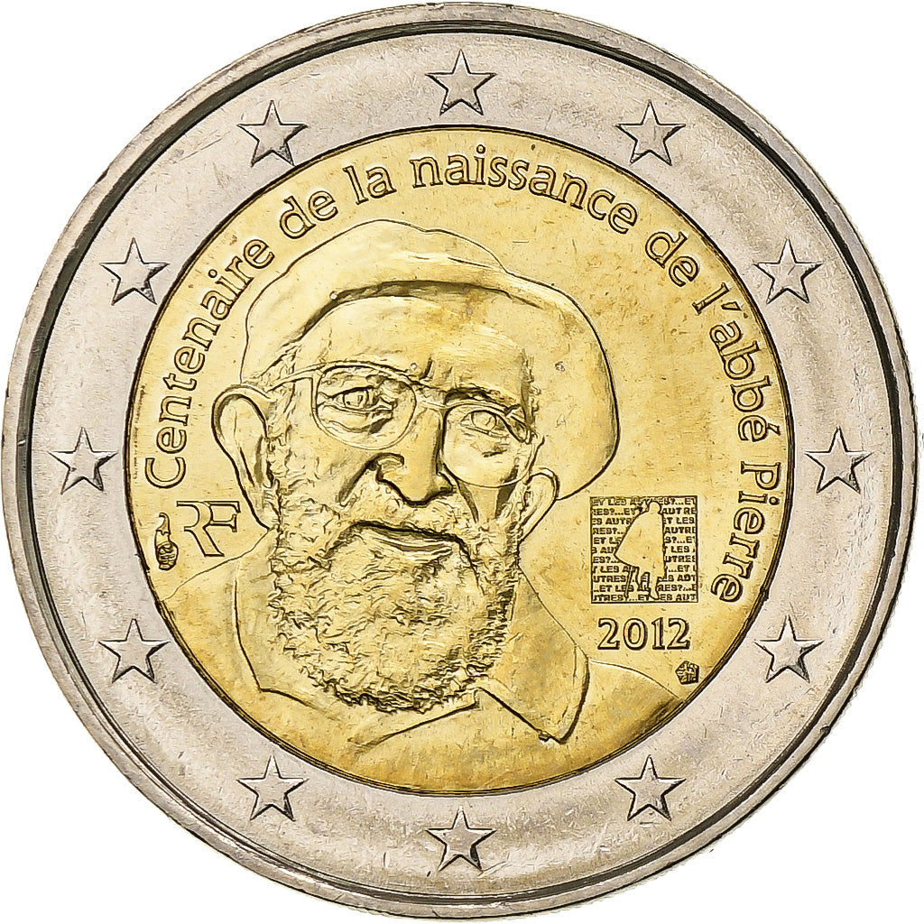 France, 2 Euro, abbé Pierre, 2012, Pessac, Bi-Metallic, MS(63)