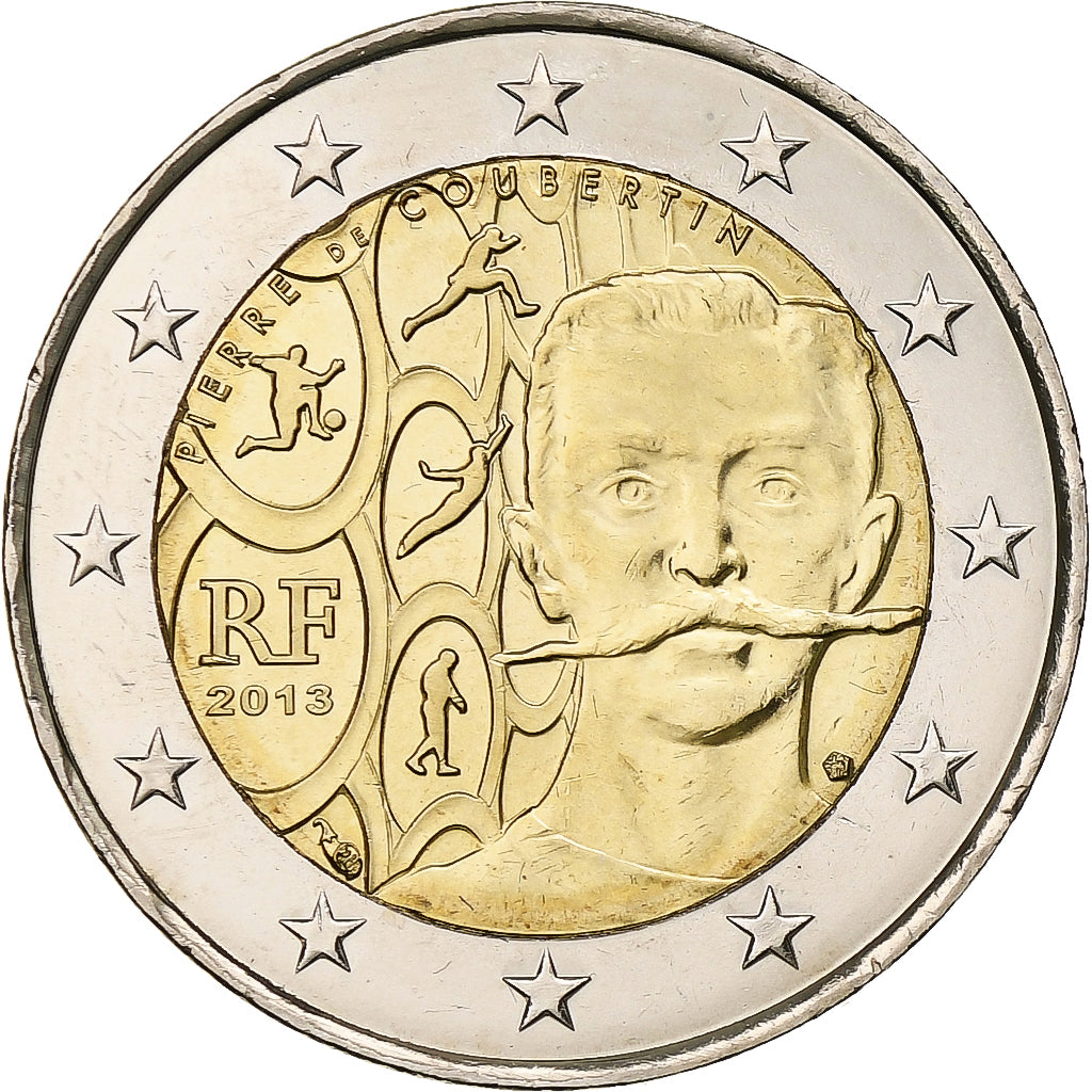 France, 2 Euro, Pierre de Coubertin, 2013, Pessac, Bi-Metallic, MS(63)