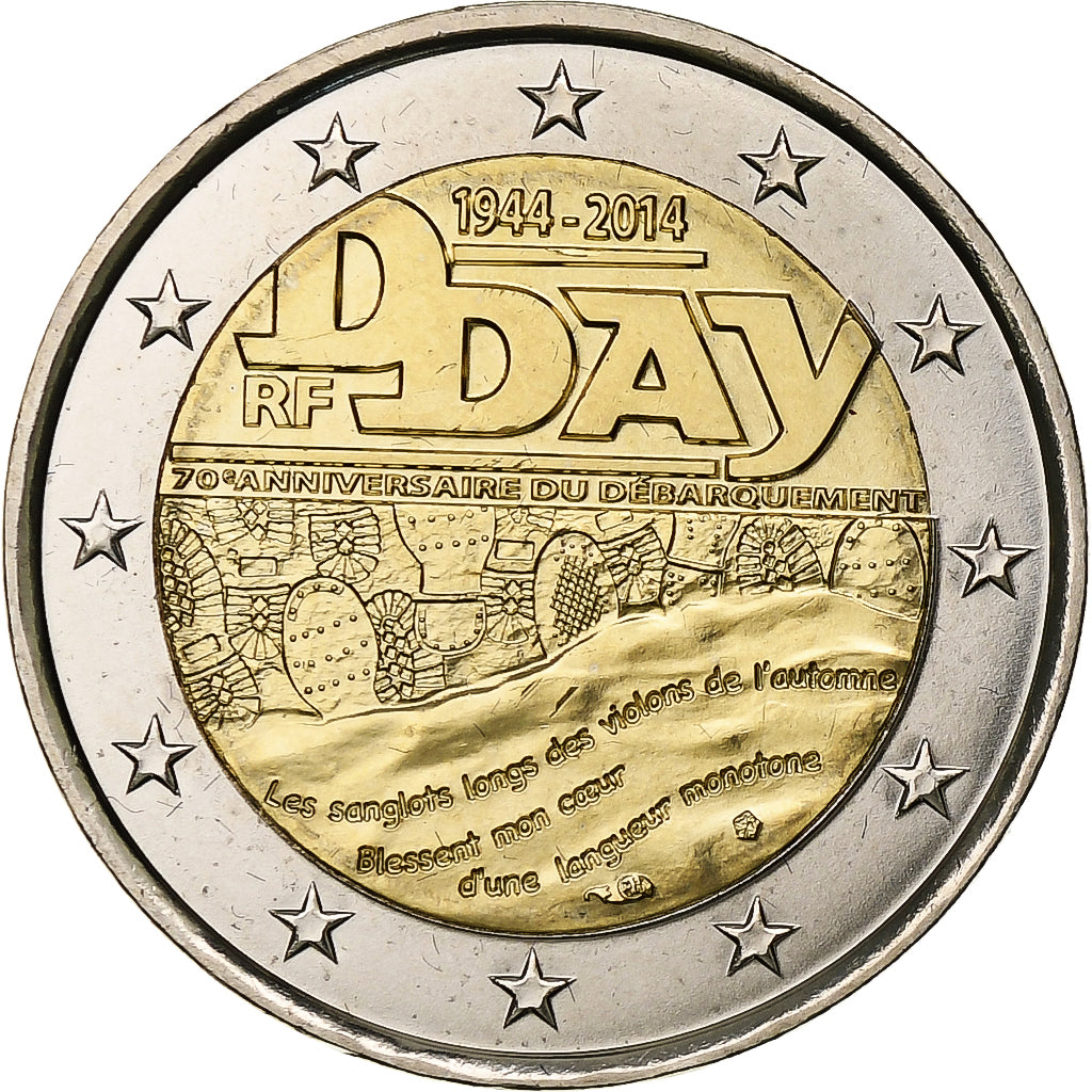 France, 2 Euro, D-day, 2014, Pessac, Bi-Metallic, MS(63)