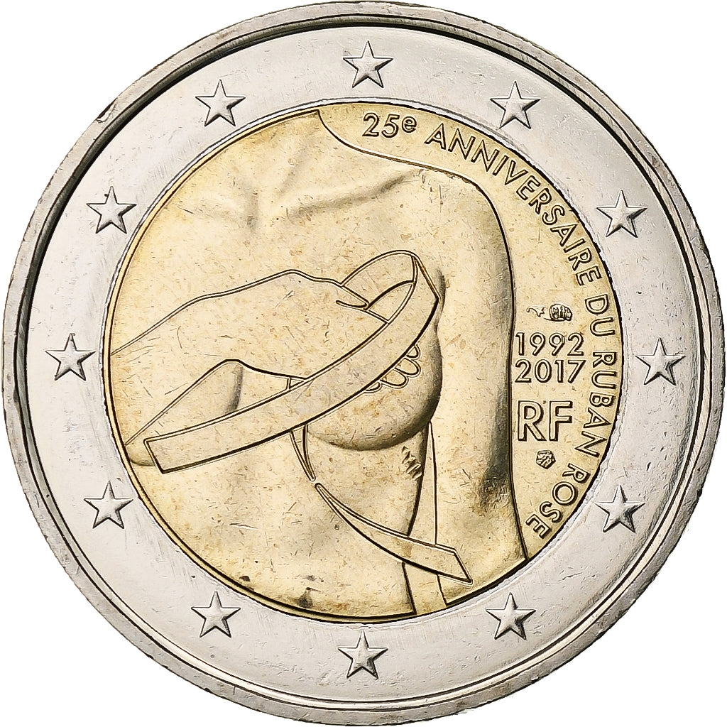 France, 2 Euro, Ruban Rose, 2017, Pessac, Bi-Metallic, MS(63)