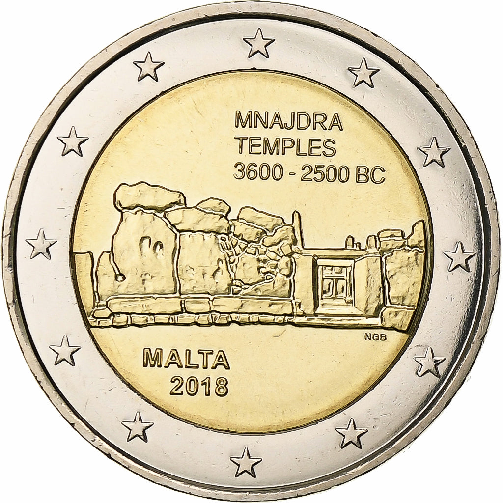 Malta, 2 Euro, Mnajdra temples, 2018, Bi-Metallic, UNC-