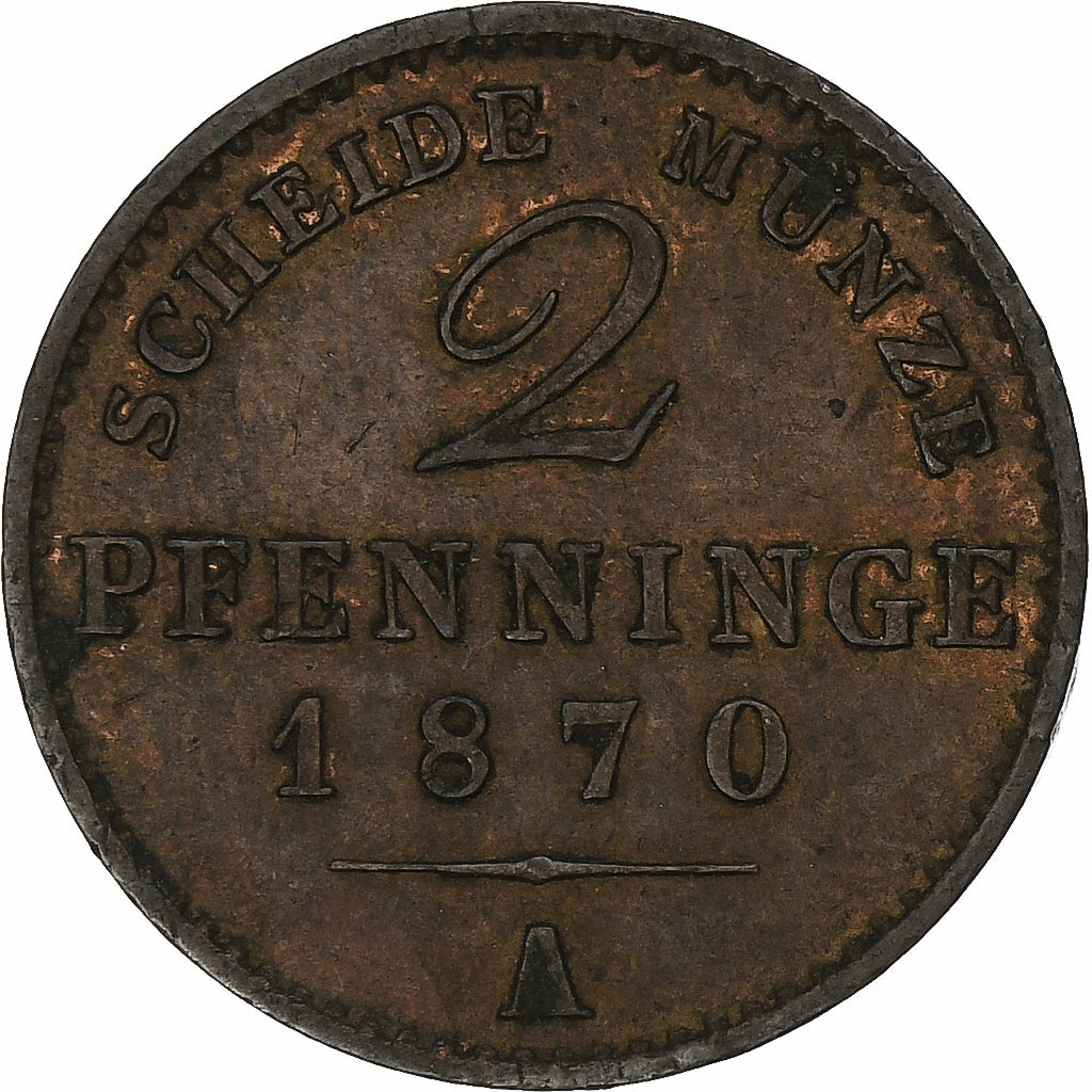 Stati tedeschi, PRUSSIA, Wilhelm I, 2 Pfenninge, 1870, Berlin, Rame, SPL-