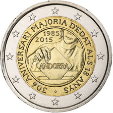 Andorra, 2 Euro, majorité à 18 ans, 2015, Pessac, Bi-Metallic, MS(63)