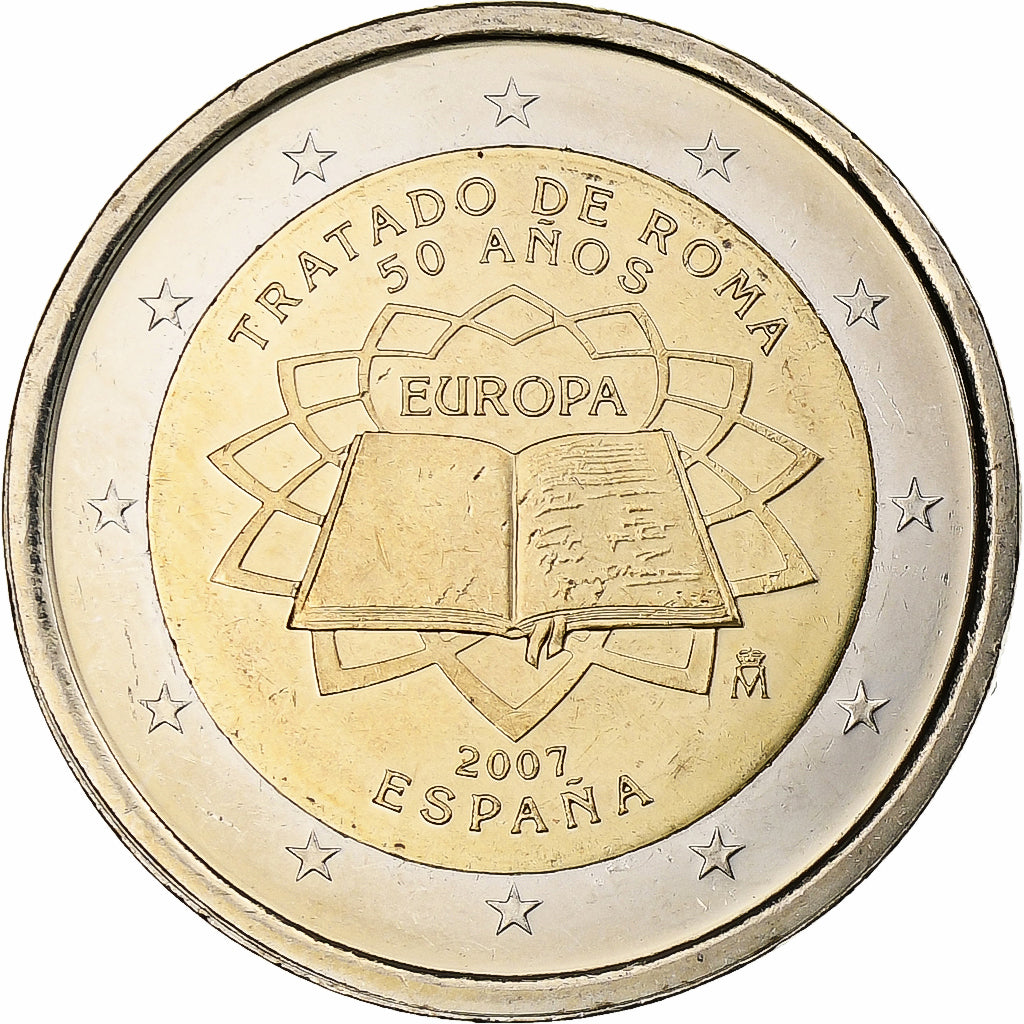 Espanha, Juan Carlos I, 2 Euro, Traité de Rome, 2007, Madrid, Bimetálico