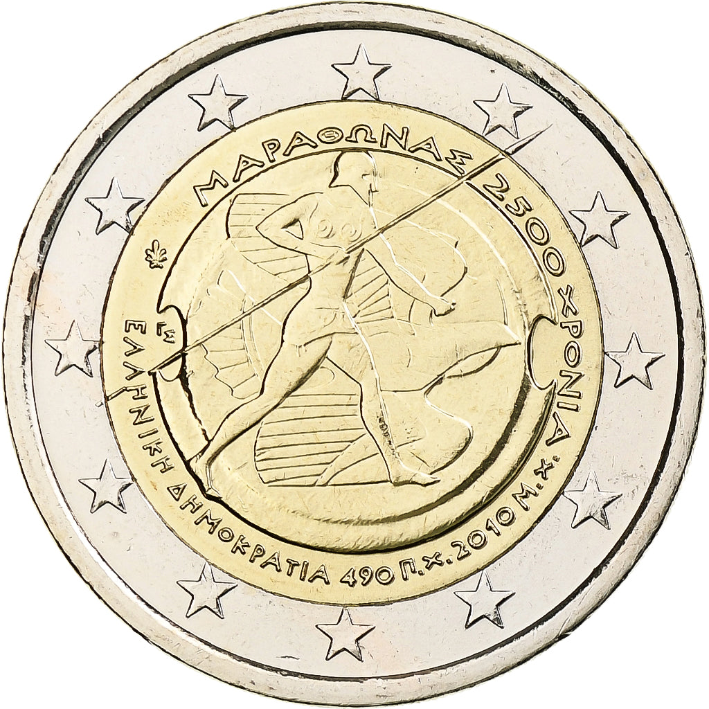 Grecia, 2 Euro, Marathon, 2010, Athens, Bi-metallico, SPL, KM:236