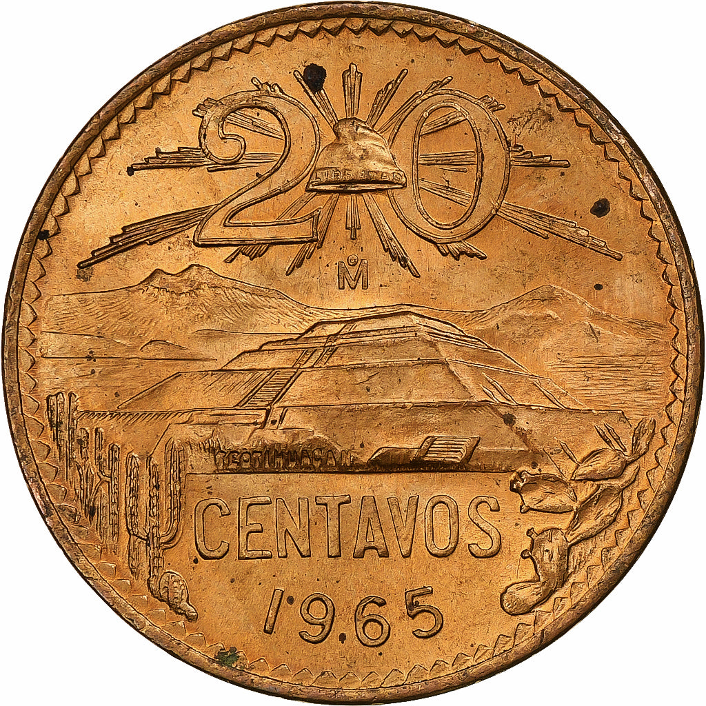 Messico, 20 Centavos, 1965, Mexico City, Bronzo, SPL, KM:440