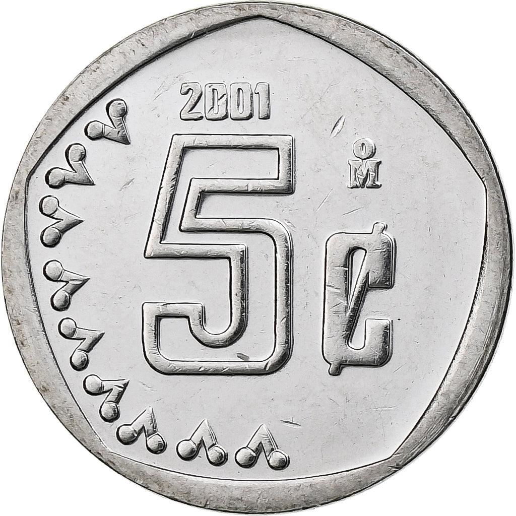 Mexiko, 5 Centavos, 2001, Mexico City, Stainless Steel, UNZ, KM:546
