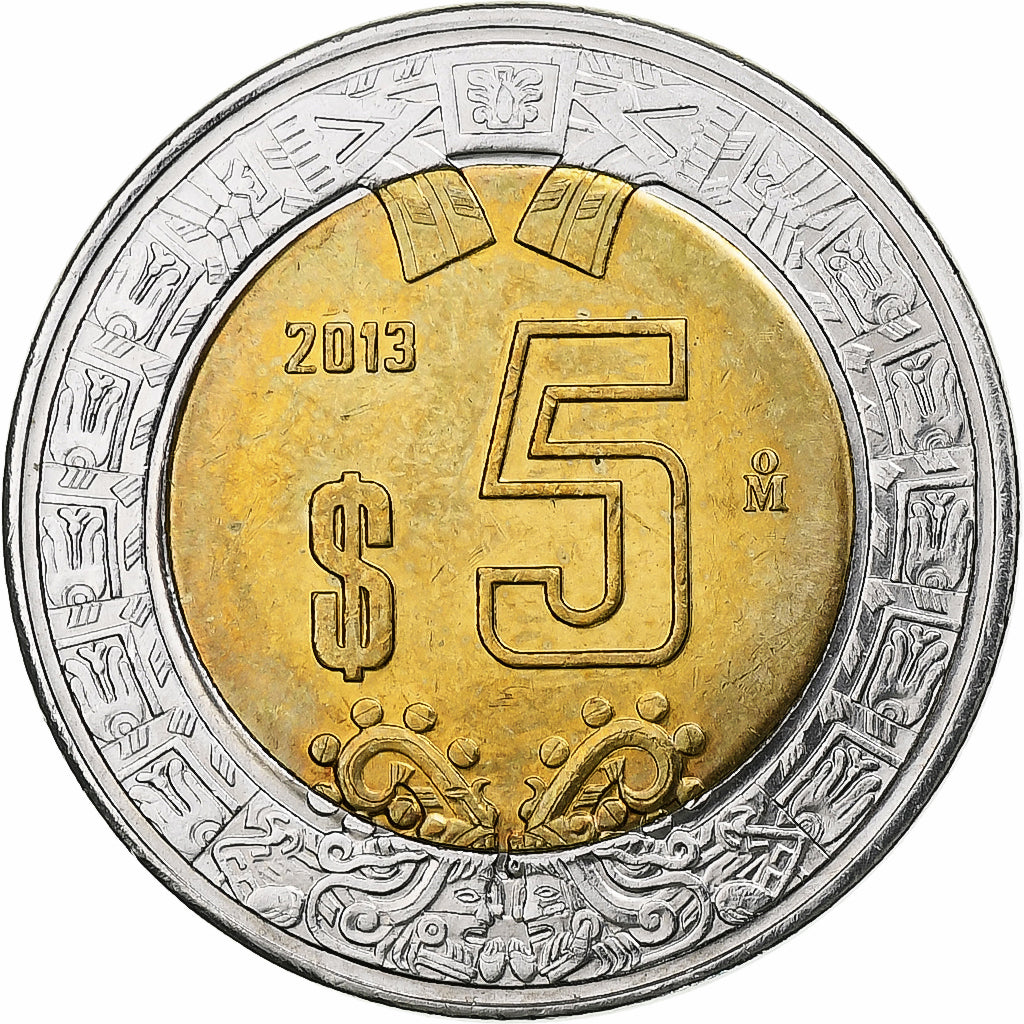 México, 5 Pesos, 2013, Mexico City, Bimetálico, MS(63), KM:605