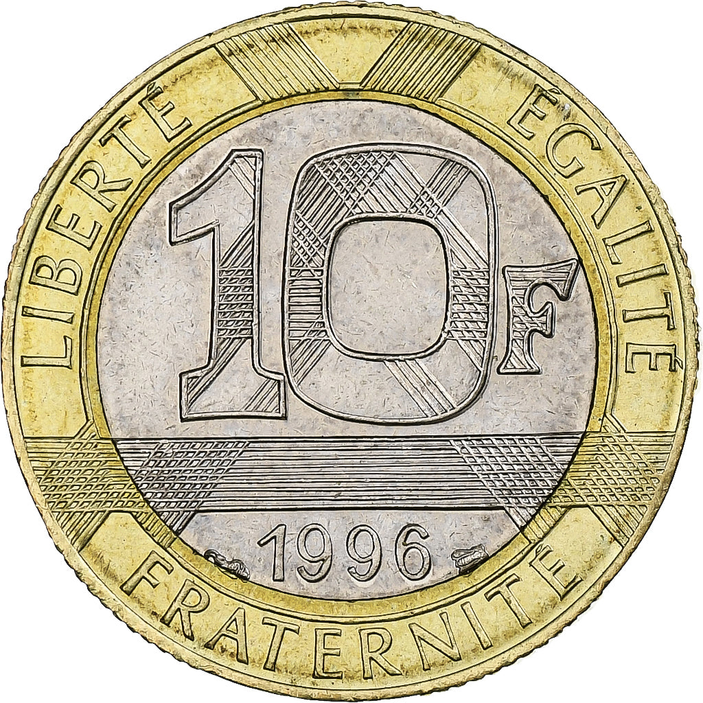 Frankrijk, 10 Francs, Génie, 1996, Pessac, Bi-Metallic, ZF+, KM:964.1