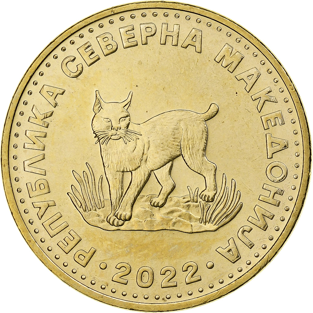 Macedonia, 5 Denari, 2022, Acciaio placcato ottone, SPL