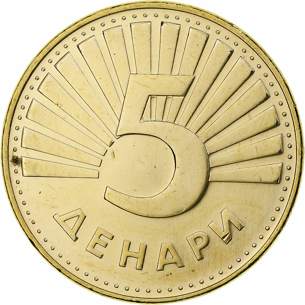 Macedonia, 5 Denari, 2022, Acciaio placcato ottone, SPL