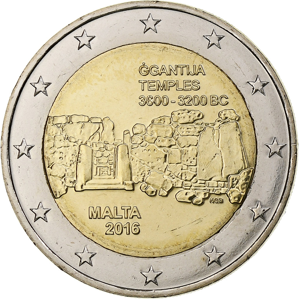 Malta, 2 Euro, Ġgantija Temples, 2016, Pessac, Bi-Metallic, UNC-