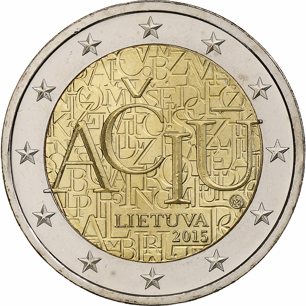 Lituânia, 2 Euro, Lithuanian Language, 2015, Vilnius, Bimetálico, MS(63)