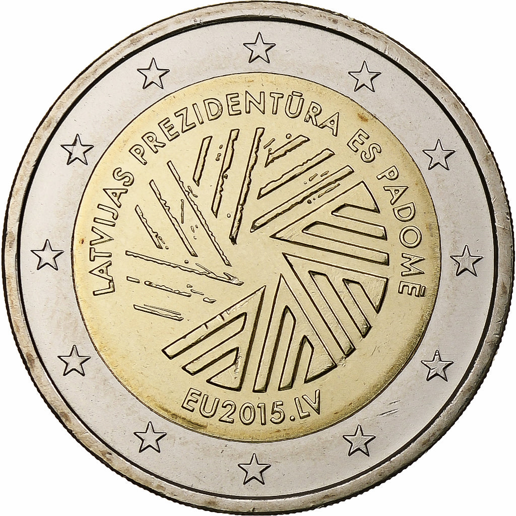 Letland, 2 Euro, présidence de l'UE, 2015, Stuttgart, Bi-Metallic, UNC-