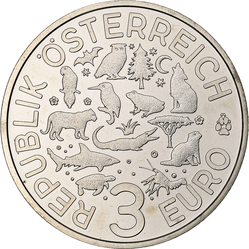 Austria, 3 Euro, Colorful Creatures - Tiger, 2017, Vienna, Copper-nickel, MS(63)