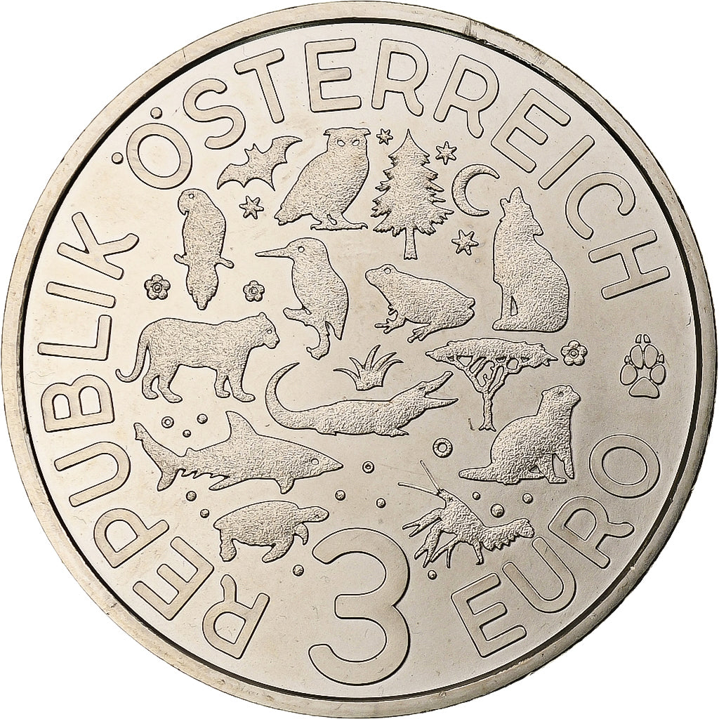 Austria, 3 Euro, Colorful Creatures - Kingfisher, 2017, Vienna, Copper-nickel