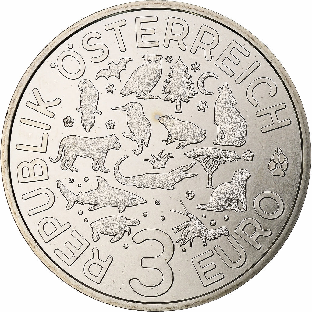 Austria, 3 Euro, Colorful Creatures - Wolf, 2017, Vienna, Copper-nickel, MS(63)