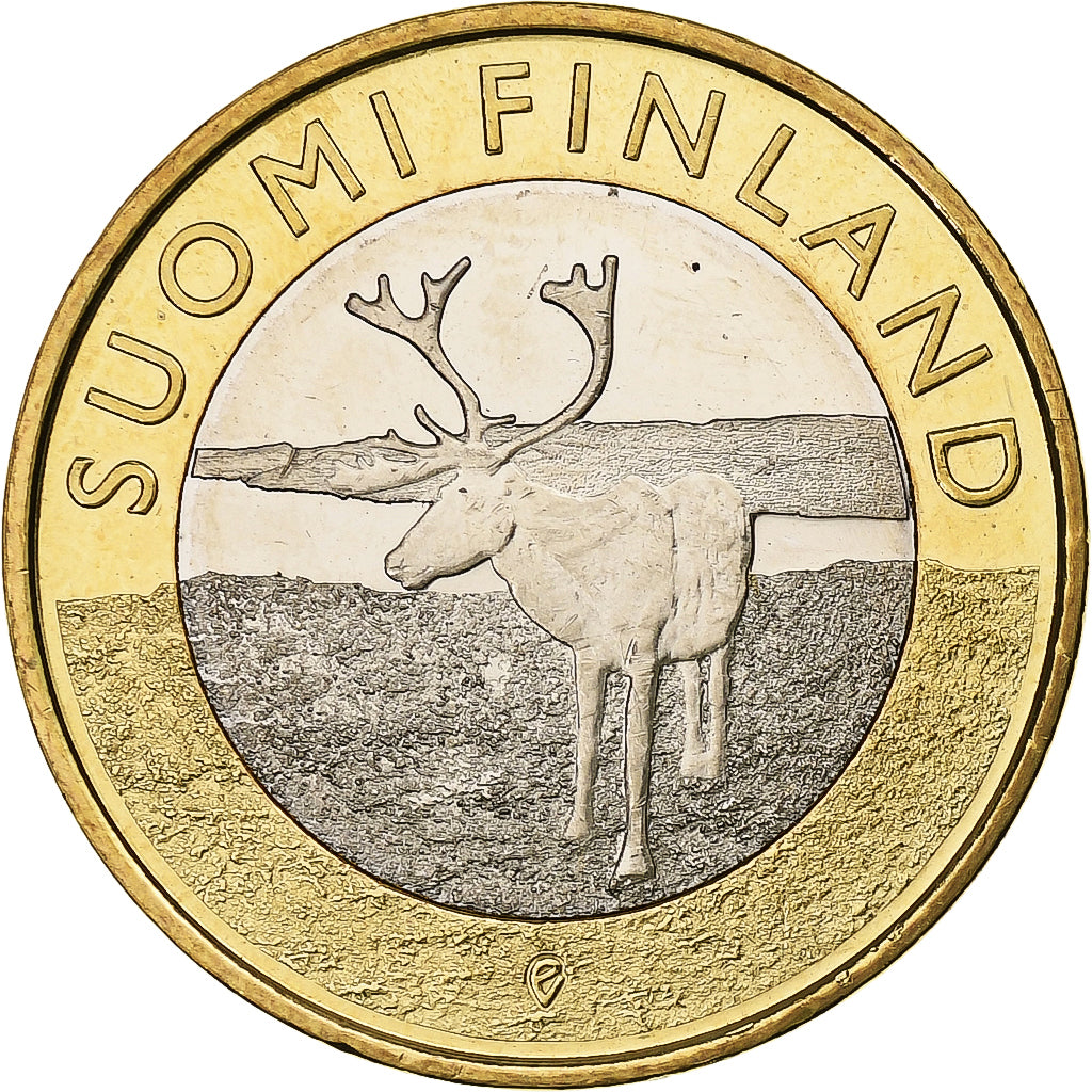 Finland, 5 Euro, Reindeer in Lapland, 2015, Vantaa, Bi-Metallic, MS(63)