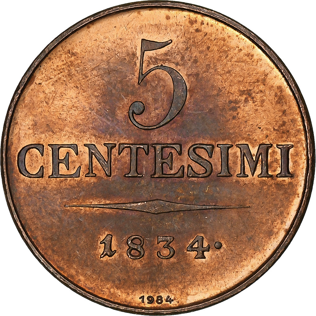 ITALIAN STATES, Franz I, 5 Centesimi, 1984, Venice, Restrike, Copper, AU(50-53)