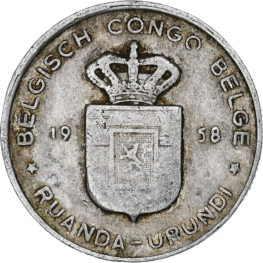 Belgian Congo, Baudouin I, 1 Franc, 1958, Brussels, Aluminum, VF(20-25)