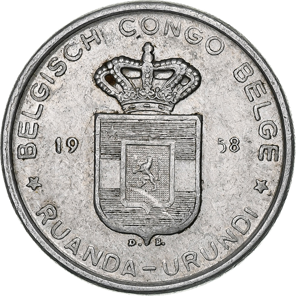 Congo belga, Baudouin I, 5 Francs, 1958, Brussels, Aluminio, MBC+