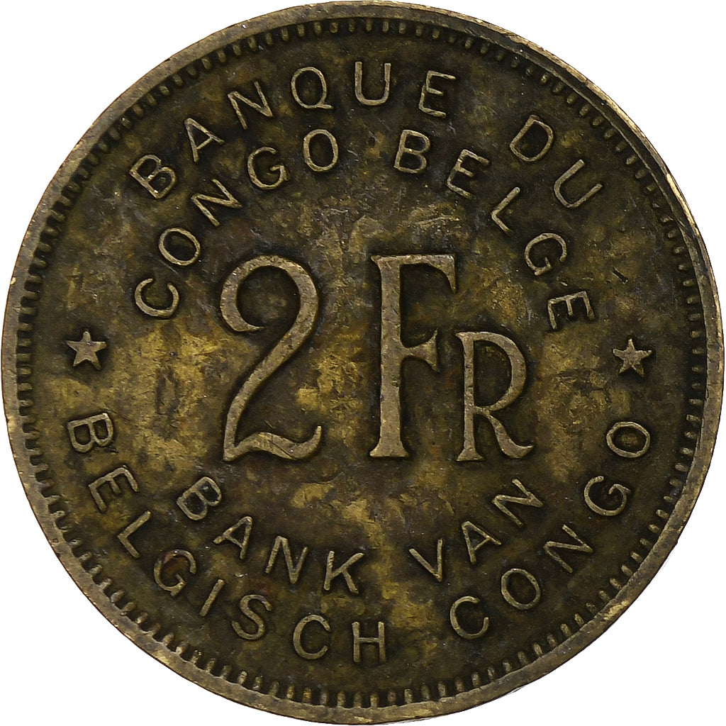 Belgian Congo, Leopold III, 2 Francs, 1947, Pretoria, Brass, VF(30-35)