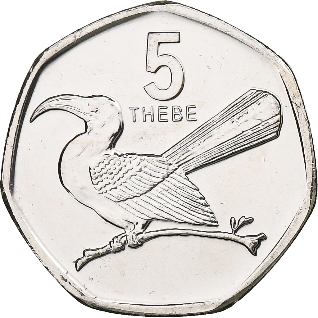 Botswana, 5 Thebe, Hornbill, 2013, Royal Canadian Mint, Nickel Clad Steel