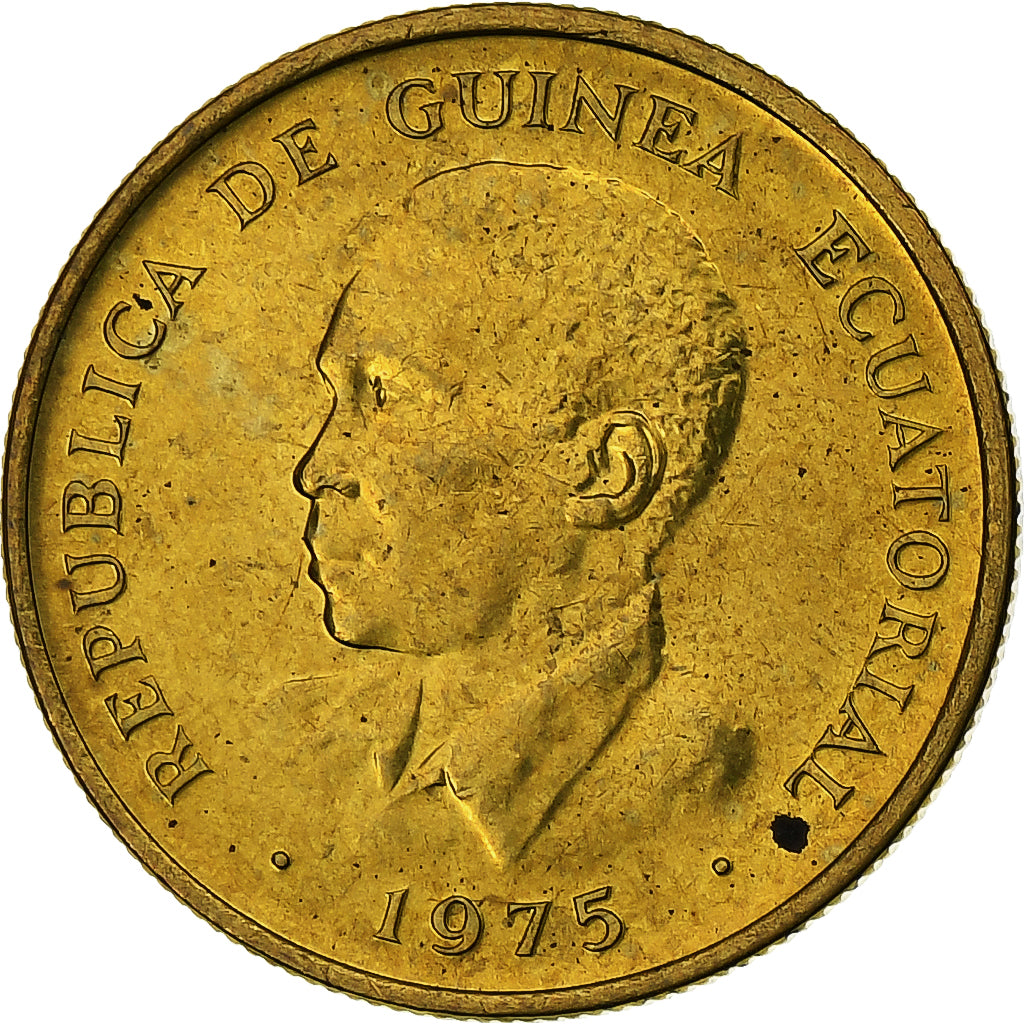 Equatorial Guinea, Ekuele, 1975, Llantrisant, Brass, AU(55-58)