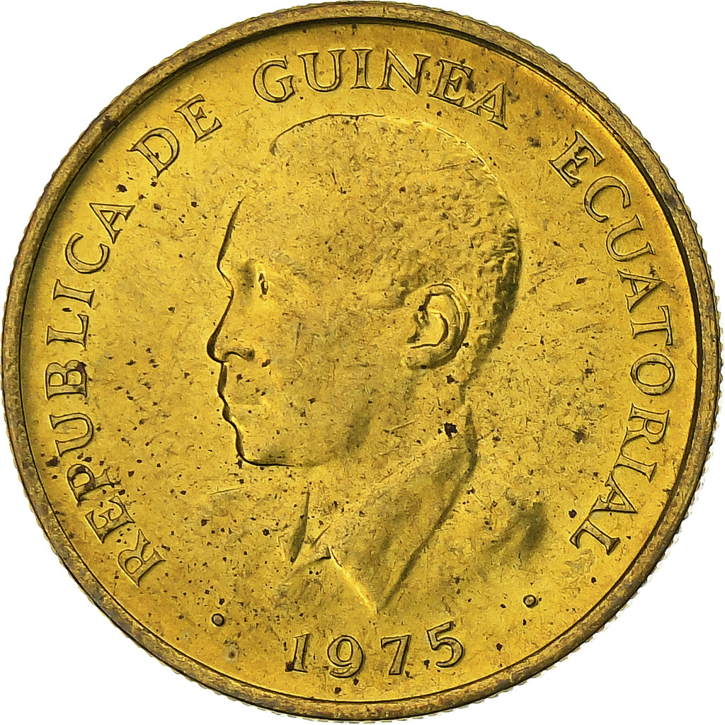 Equatorial Guinea, Ekuele, 1975, Llantrisant, Brass, AU(55-58)