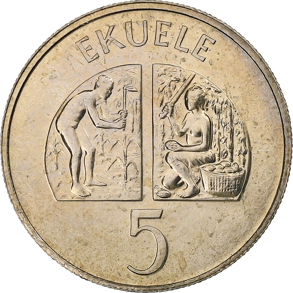Equatorial Guinea, 5 Ekuele, 1975, Llantrisant, Cupronickel, MS(60-62)