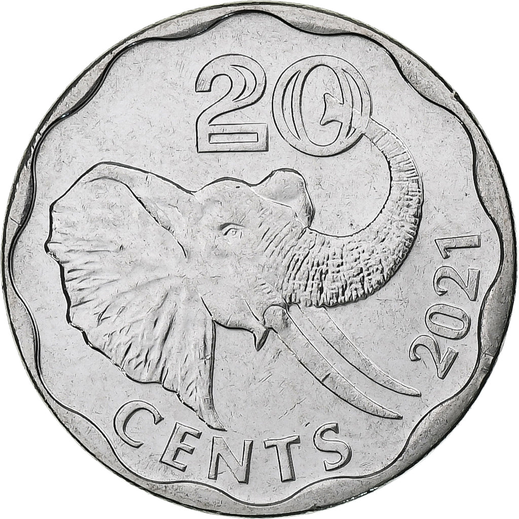 Suazi, 20 Cents, 2021, Stal nierdzewna, MS(63)