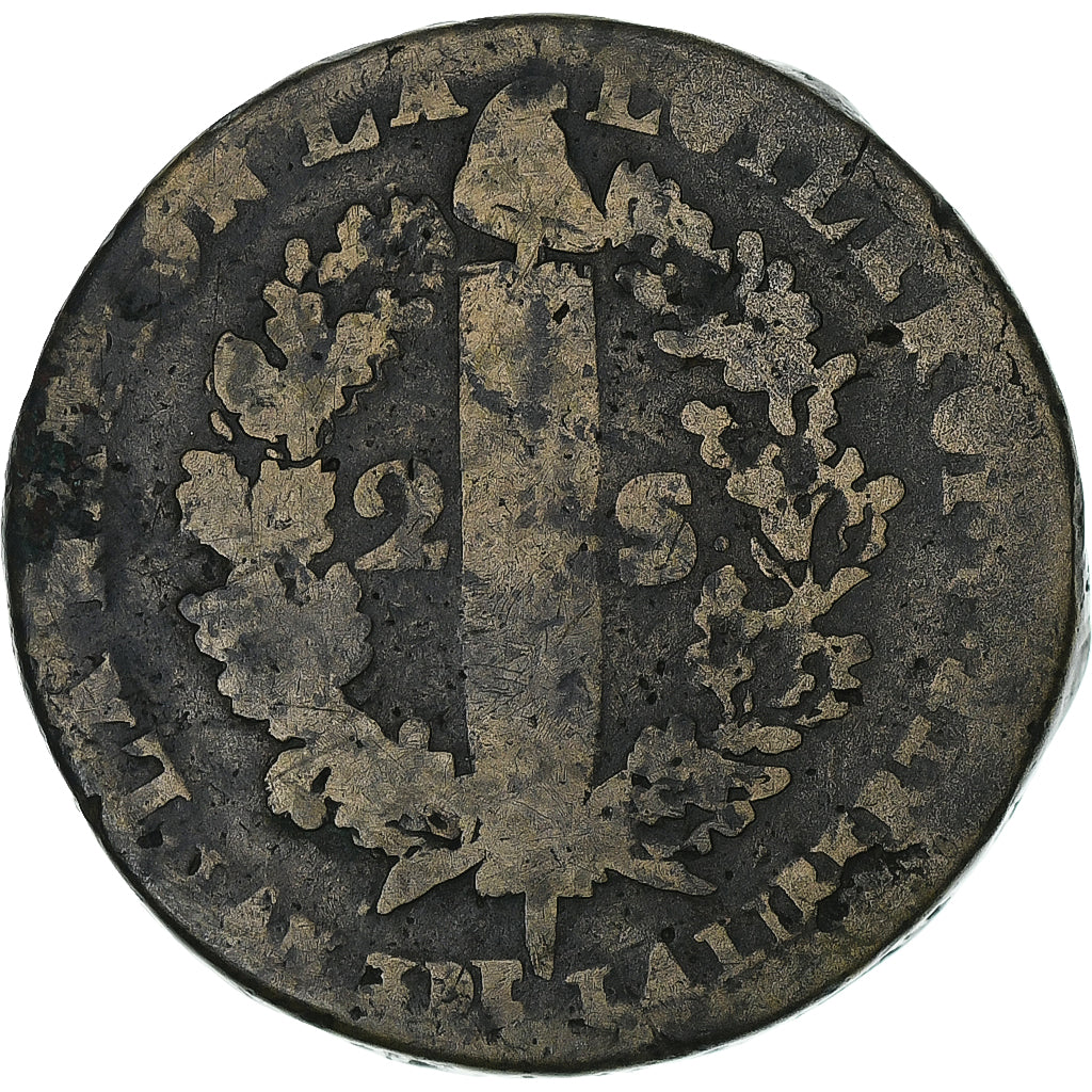 Francia, 2 sols François, 1791 / AN 3, Lille, 2nd semestre, Métal de cloche