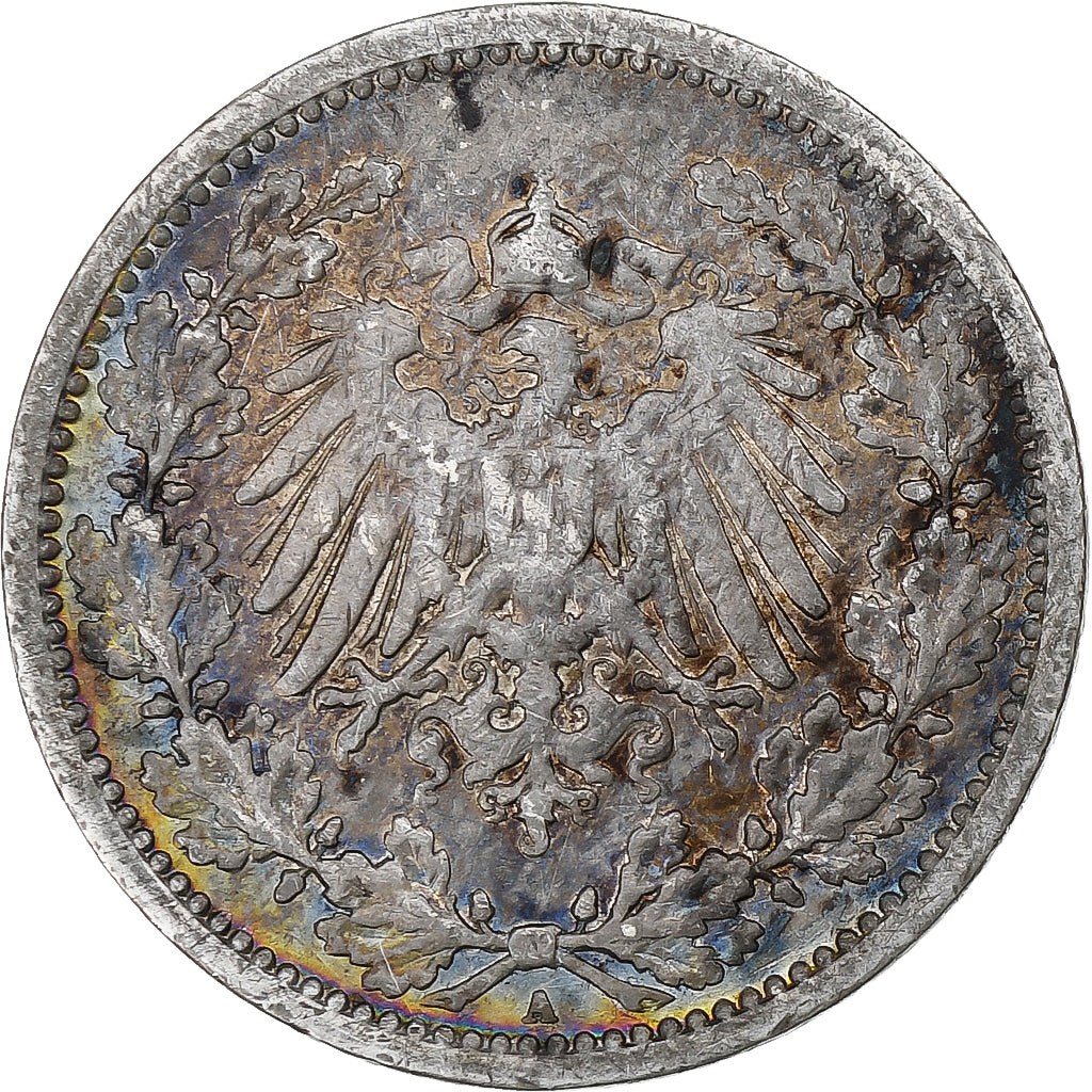 Alemanha, Wilhelm II, 1/2 Mark, 1905, Berlin, Prata, VF(30-35)