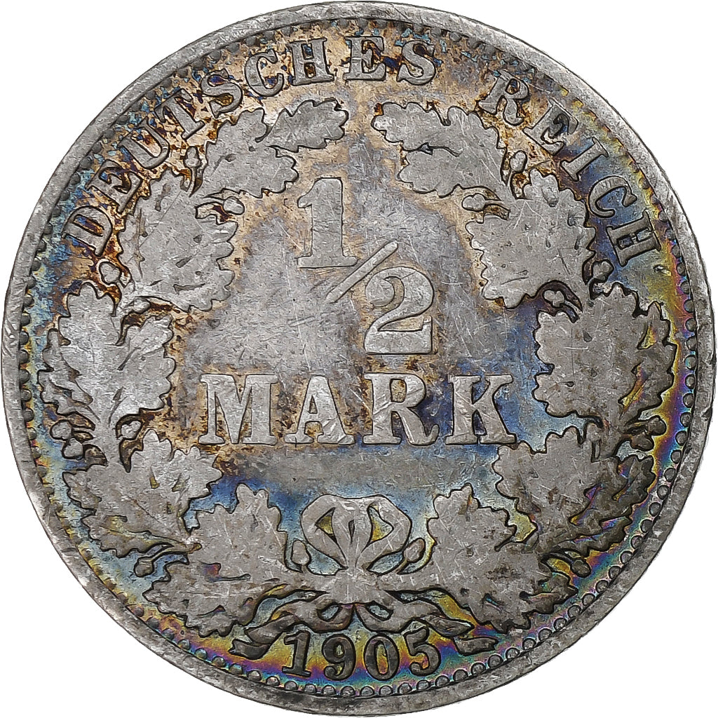 Alemanha, Wilhelm II, 1/2 Mark, 1905, Berlin, Prata, VF(30-35)