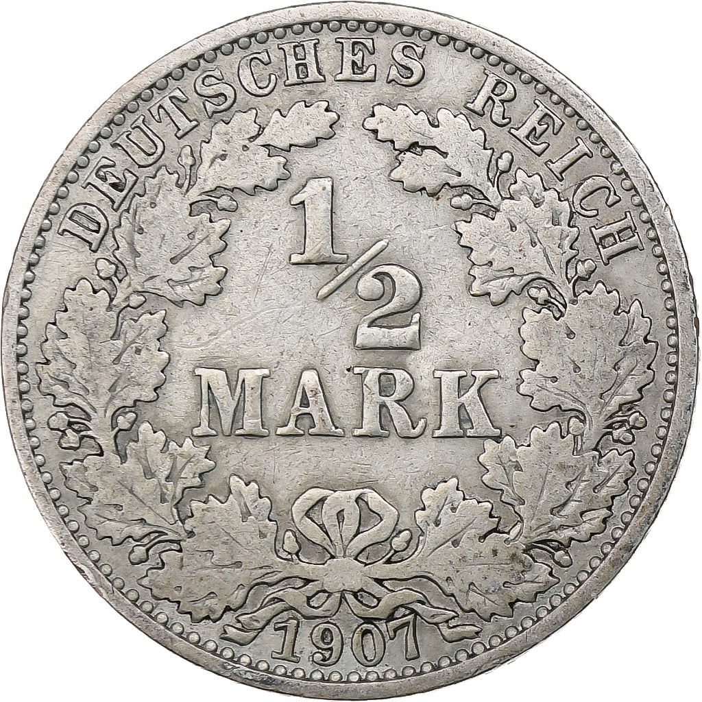 Germania, Wilhelm II, 1/2 Mark, 1907, Berlin, Argento, MB+
