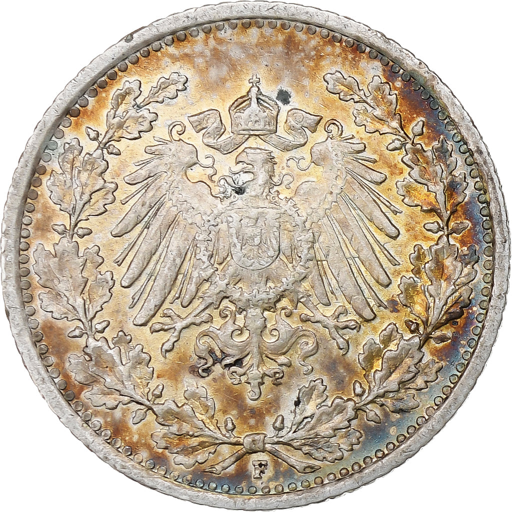 Germany, Wilhelm II, 1/2 Mark, 1915, Stuttgart, Silver, MS(60-62)