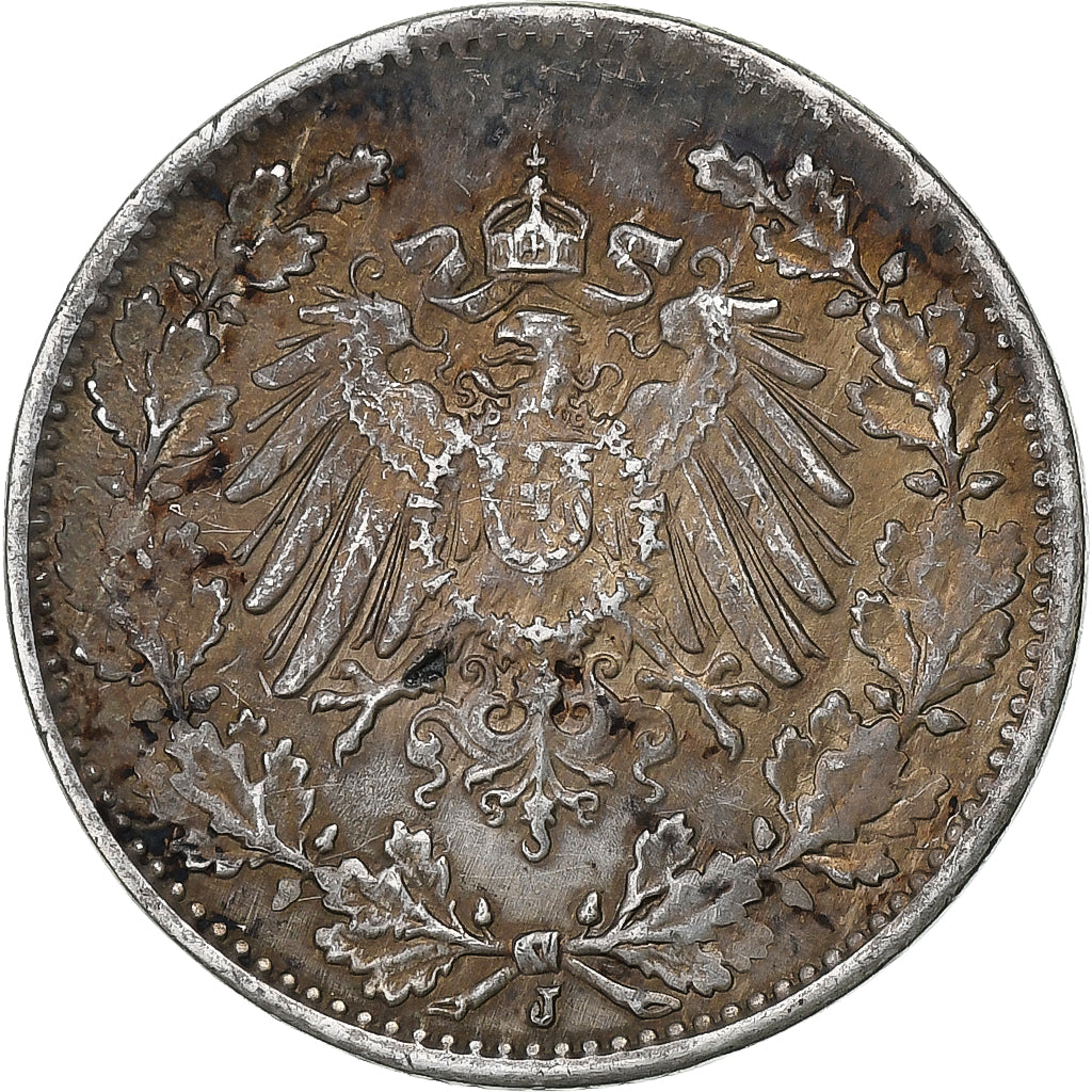 Duitsland, Wilhelm II, 1/2 Mark, 1918, Hamburg, Zilver, PR