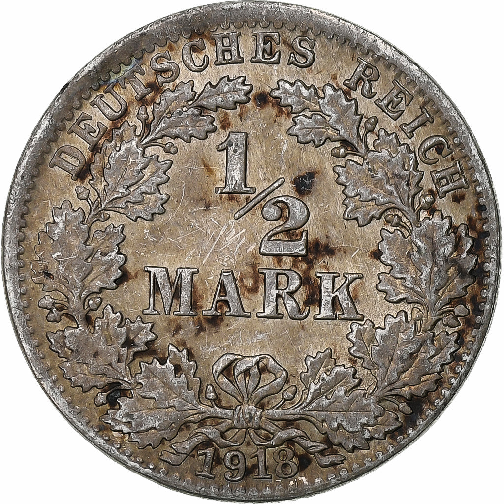 Duitsland, Wilhelm II, 1/2 Mark, 1918, Hamburg, Zilver, PR