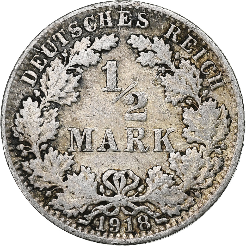 Germany, Wilhelm II, 1/2 Mark, 1918, Berlin, Silver, EF(40-45)