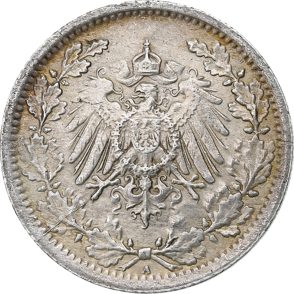 Germany, Wilhelm II, 1/2 Mark, 1918, Berlin, Silver, AU(55-58)