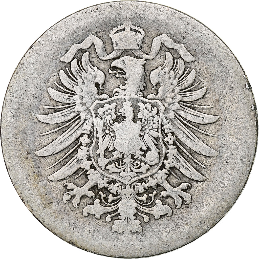 Alemania, Wilhelm I, Mark, 1875, Dresden, Plata, BC+, KM:14