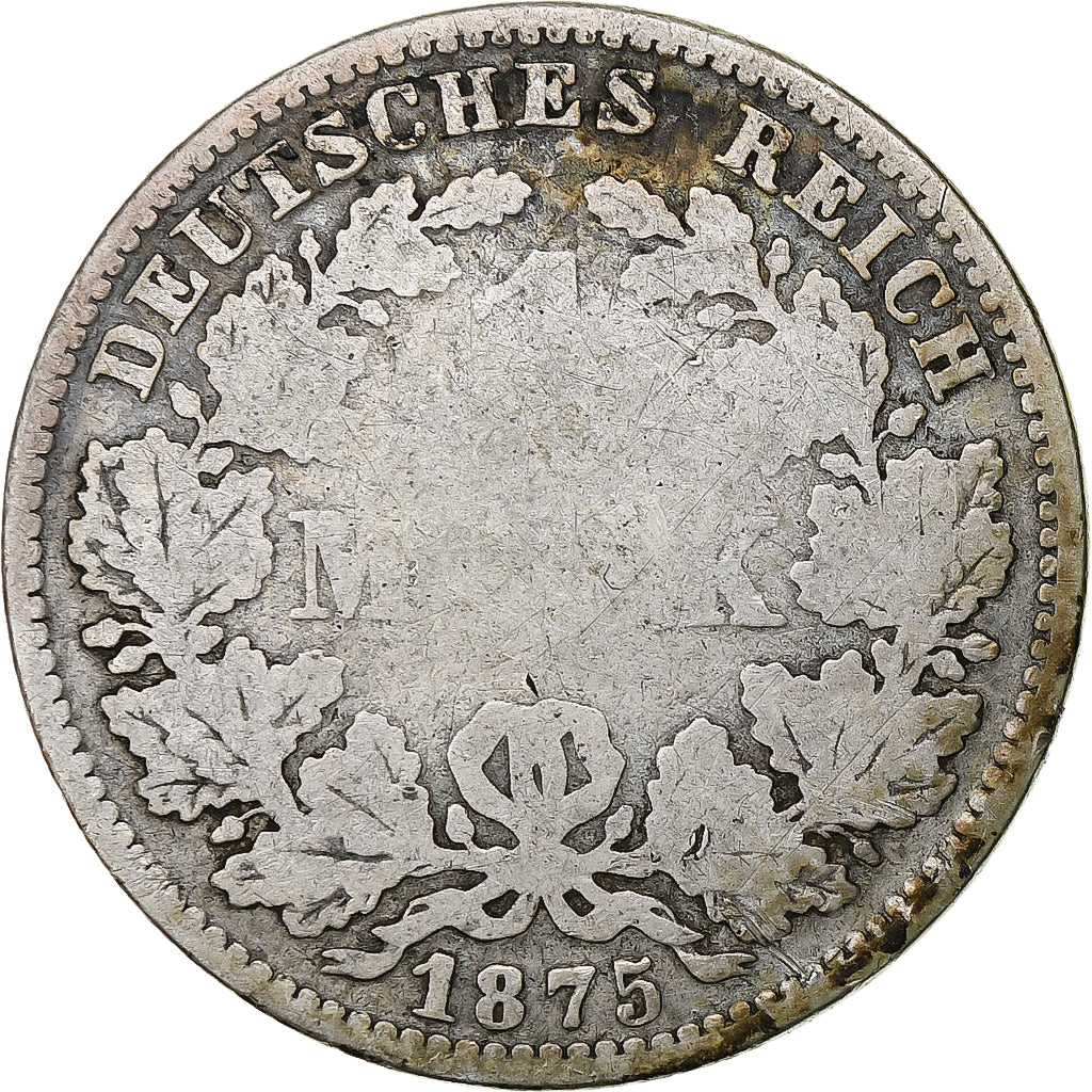 Alemania, Wilhelm I, Mark, 1875, Dresden, Plata, BC+, KM:14