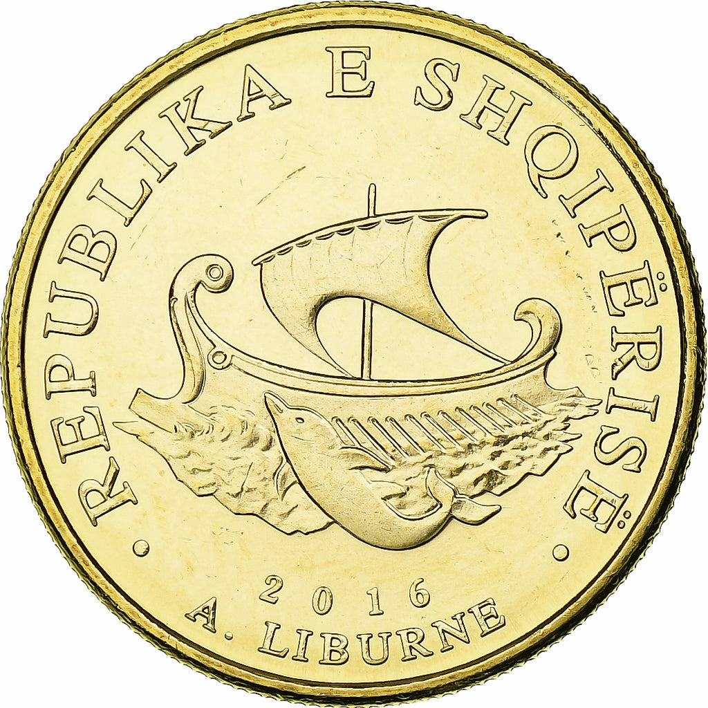 Albânia, 20 Leke, 2016, Aço Cromado a Latão, MS(63)