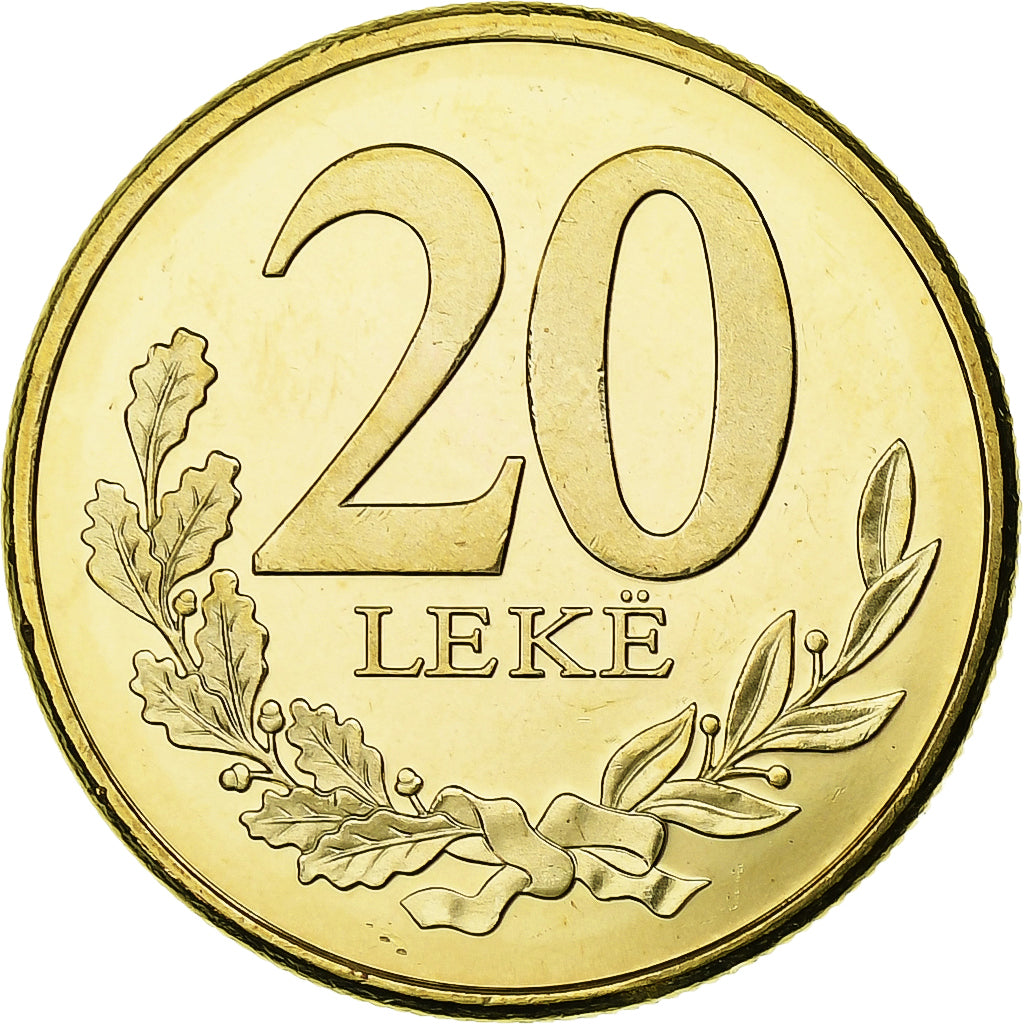 Albânia, 20 Leke, 2016, Aço Cromado a Latão, MS(63)