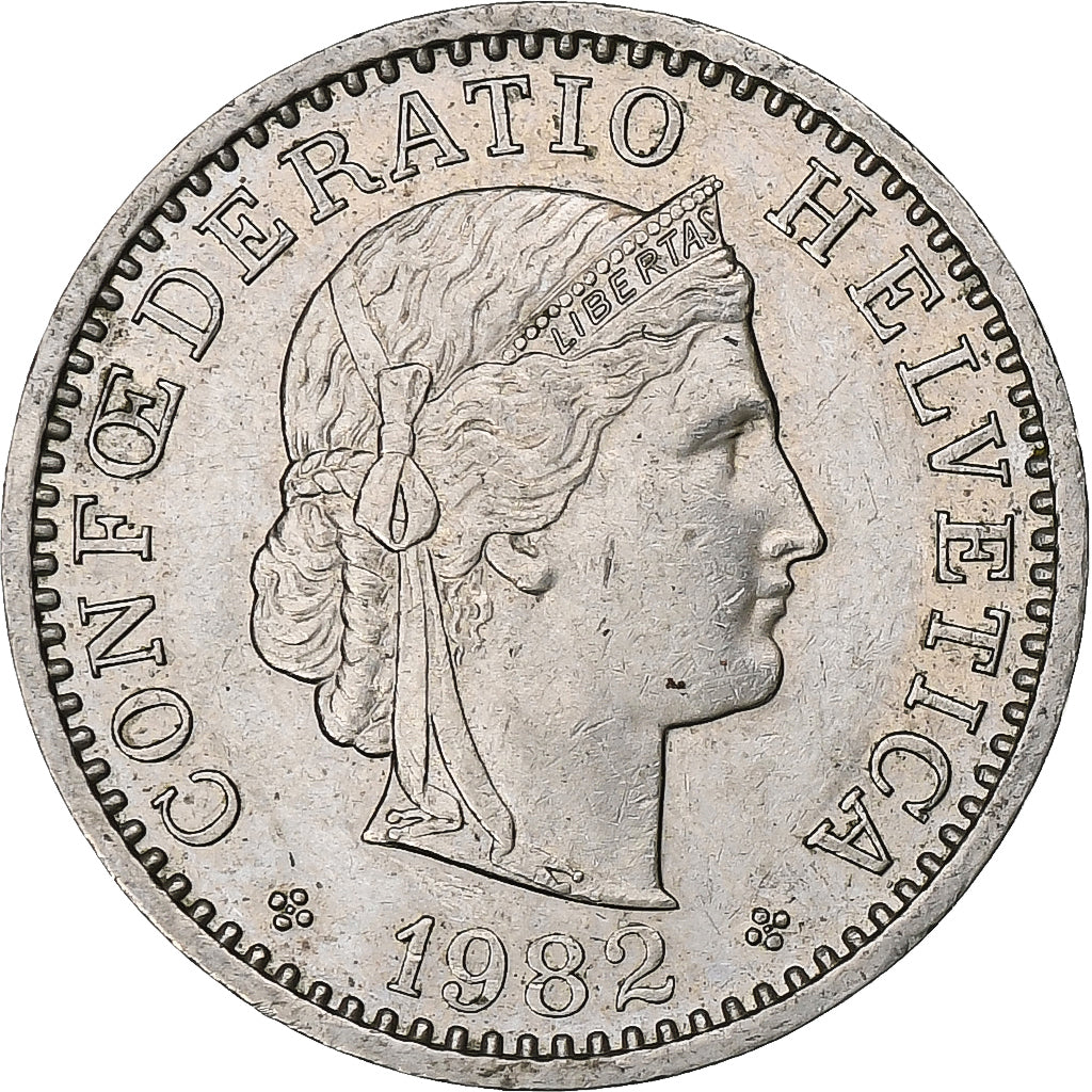 Suiza, 20 Rappen, Libertas, 1982, Cobre - níquel, SC