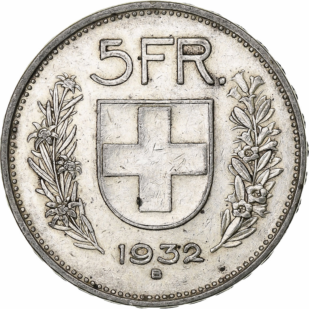 Suiza, 5 Francs, Herdsman, 1932, Bern, Plata, MBC, KM:40