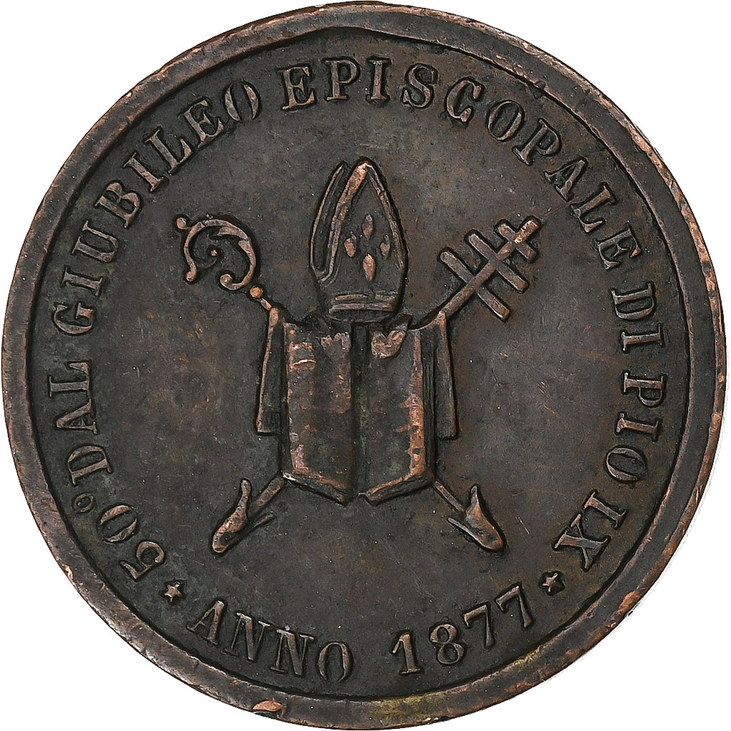 États pontificaux, Médaille, Episcopal Jubilee, 1877, Rome, Bronze, TB+