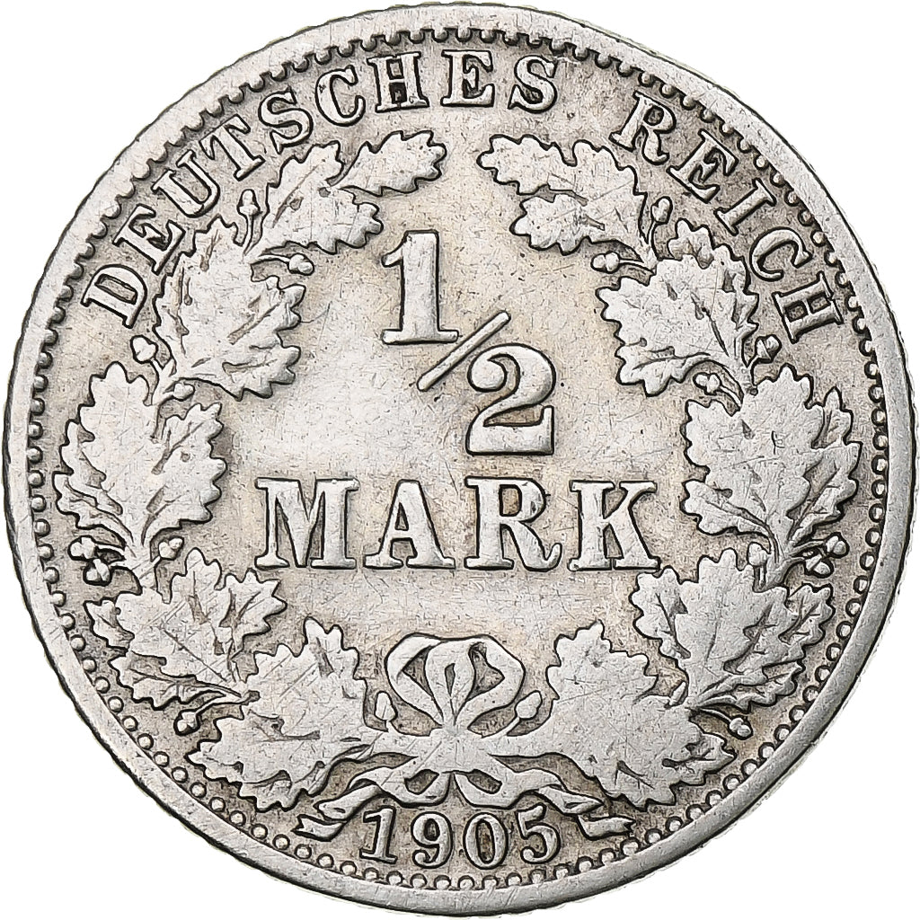 Germany, Wilhelm II, 1/2 Mark, 1905, Hamburg, Silver, VF(30-35)
