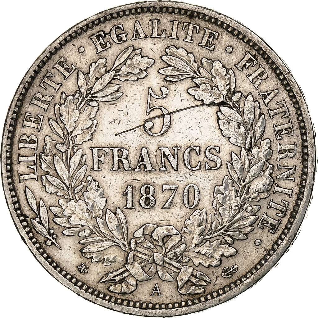 France, 5 Francs, Cérès, 1870, Paris, Argent, TTB+, KM:818.1